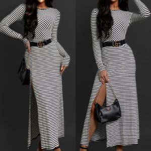 Bíločerné dlouhé šaty BINGOL s rozparkem Velikost: ONESIZE