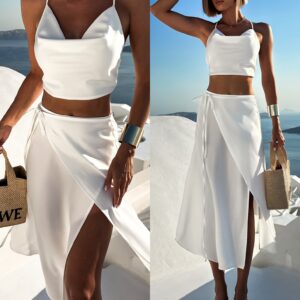 Bílý dvoudílný komplet MAYBE s vázáním