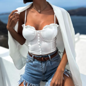 Bílý elegantní crop top CIRRUS s knoflíky