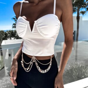 Bílý elegantní crop top LAURALIS se zlatým detailem Velikost: M/L