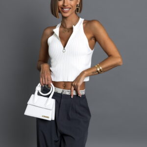Bílý elegantní crop top VELICORA se zipy Velikost: ONESIZE