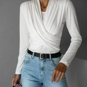 Bílý elegantní top SEDAME s dlouhým rukávem Velikost: ONESIZE