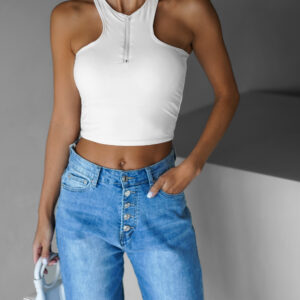 Bílý sportovní crop top ALADIN na zip Velikost: ONESIZE