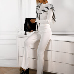 Bílý žebrovaný komplet WAVERLY s rozšířenými nohavicemi