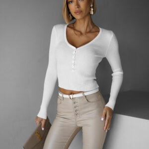 Bílý žebrovaný top SLIMENA Velikost: M/L