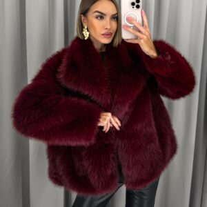 Bordó faux fur kožešinový kabátek kožich BAIDE Velikost: ONESIZE
