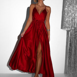 Bordó lesklé dlouhé plesové šaty FAIRYTALE