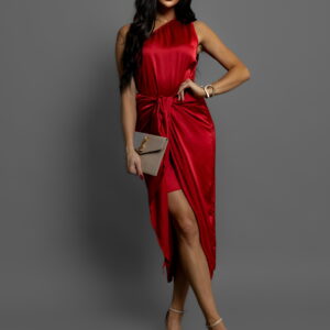 Bordó lesklé elegantní šaty LIBIOSI na jedno rameno Velikost: ONESIZE