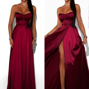 Bordó saténové dlouhé šaty GYBRAL s korzetem Velikost: ONESIZE