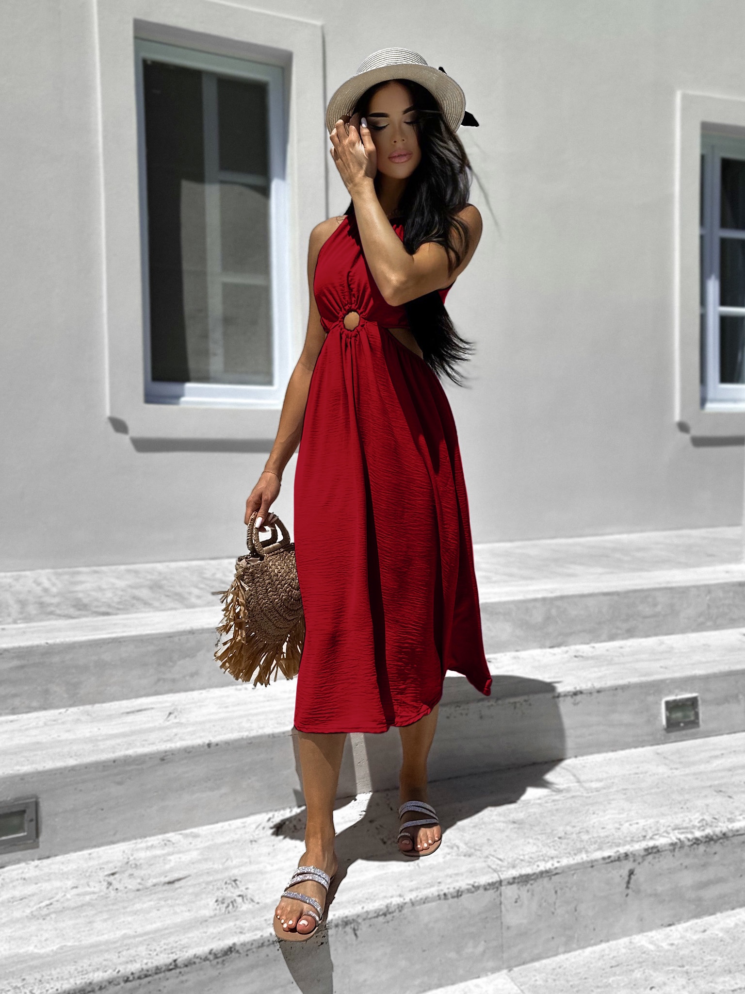 Bordó šaty MALIKENY s průstřihy Velikost: ONESIZE - Obrázek 2