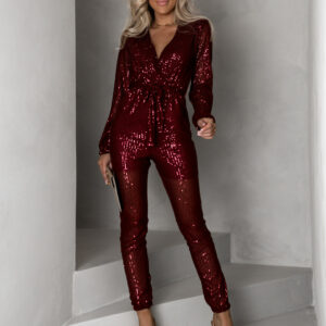 Bordó třpytivý elegantní overal OCEANOS s flitry Velikost: ONESIZE