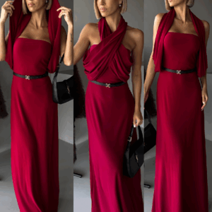 Bordó variabilní dlouhé šaty HAARLEN Velikost: ONESIZE