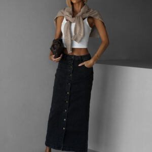 Černá dlouhá džínová maxi sukně AUGUSTYN s knoflíky Velikost: S