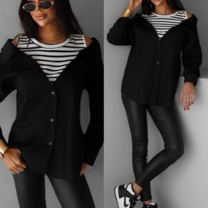 Černá košile ELVIRE s dlouhým rukávem Velikost: ONESIZE