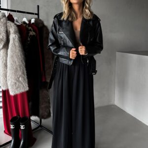 Černá koženková biker bunda KSENIJA Velikost: M/L