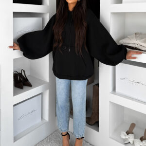 Černá oversize maxi mikina PYRRHA s kapucí Velikost: ONESIZE