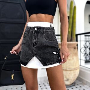 Černá riflová krátká sukně KAAN se spodničkou Velikost: L