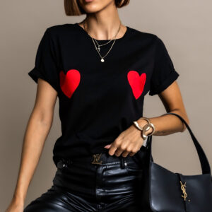 Černé basic triko LIEBESTE se srdíčky Velikost: ONESIZE