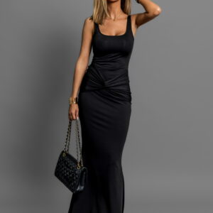 Černé dlouhé elastické šaty TIMUR s překřížením Velikost: M/L