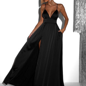 Černé dlouhé elegantní šaty BREALYN s kapsami Velikost: ONESIZE