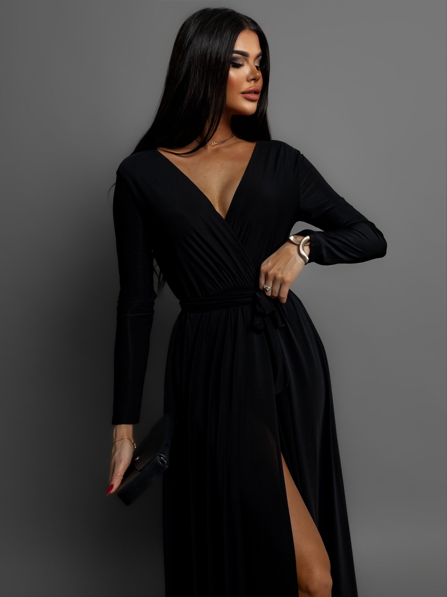 Černé dlouhé elegantní šaty JOELLIAN Velikost: ONESIZE - Obrázek 2