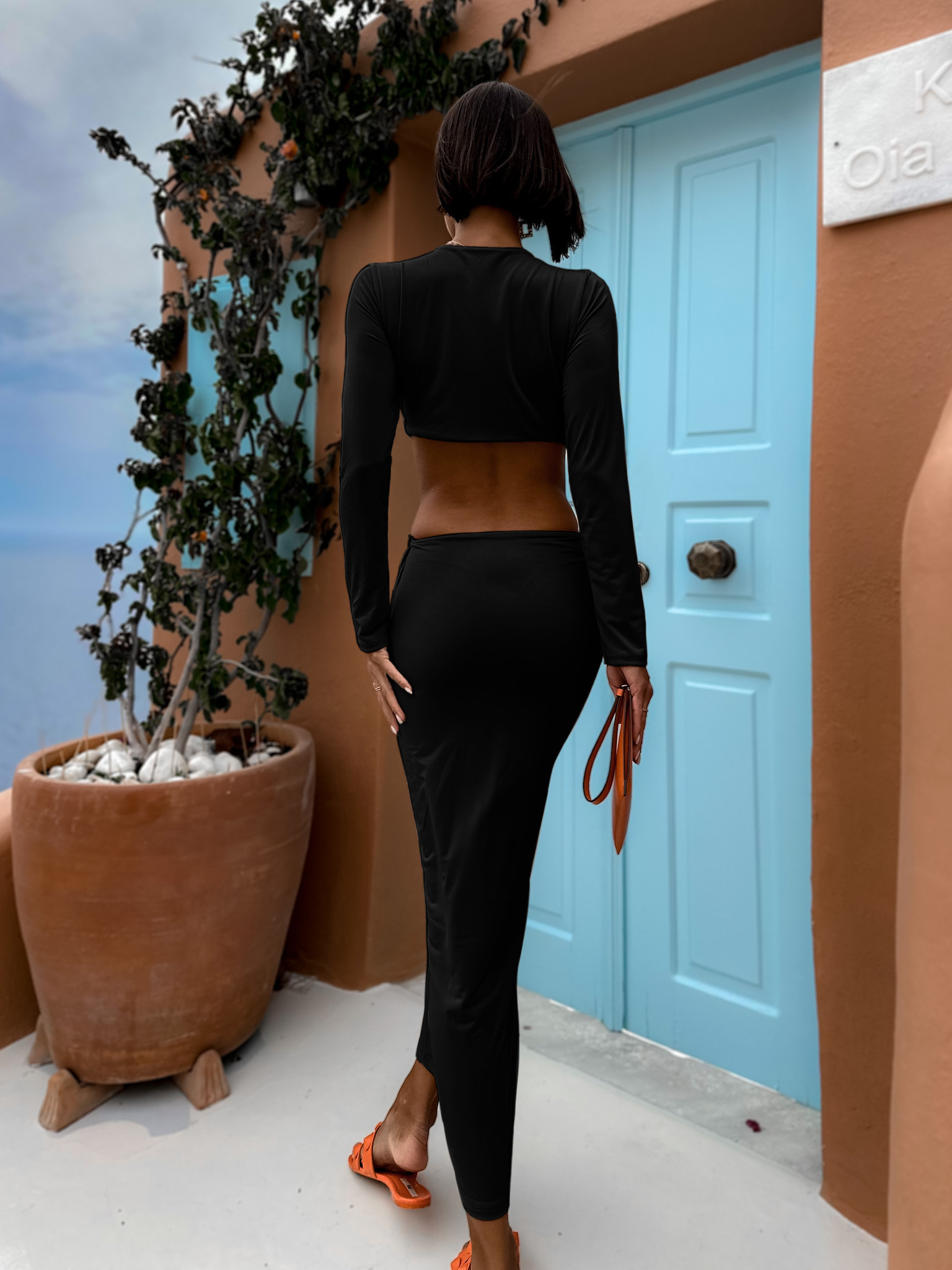 Černé dlouhé elegantní šaty LANTIC s dlouhým rukávem Velikost: ONESIZE - Obrázek 3