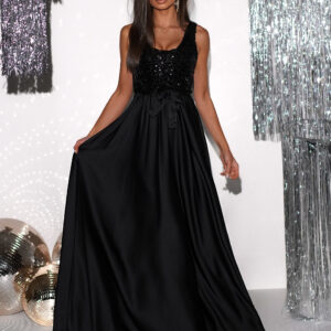 Černé dlouhé flitrované plesové šaty SAANA Velikost: ONESIZE