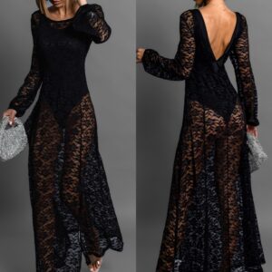 Černé dlouhé krajkované šaty OCHRIM s body Velikost: M/L