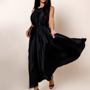 Černé dlouhé lesklé elegantní šaty MADES se zavazováním Velikost: ONESIZE