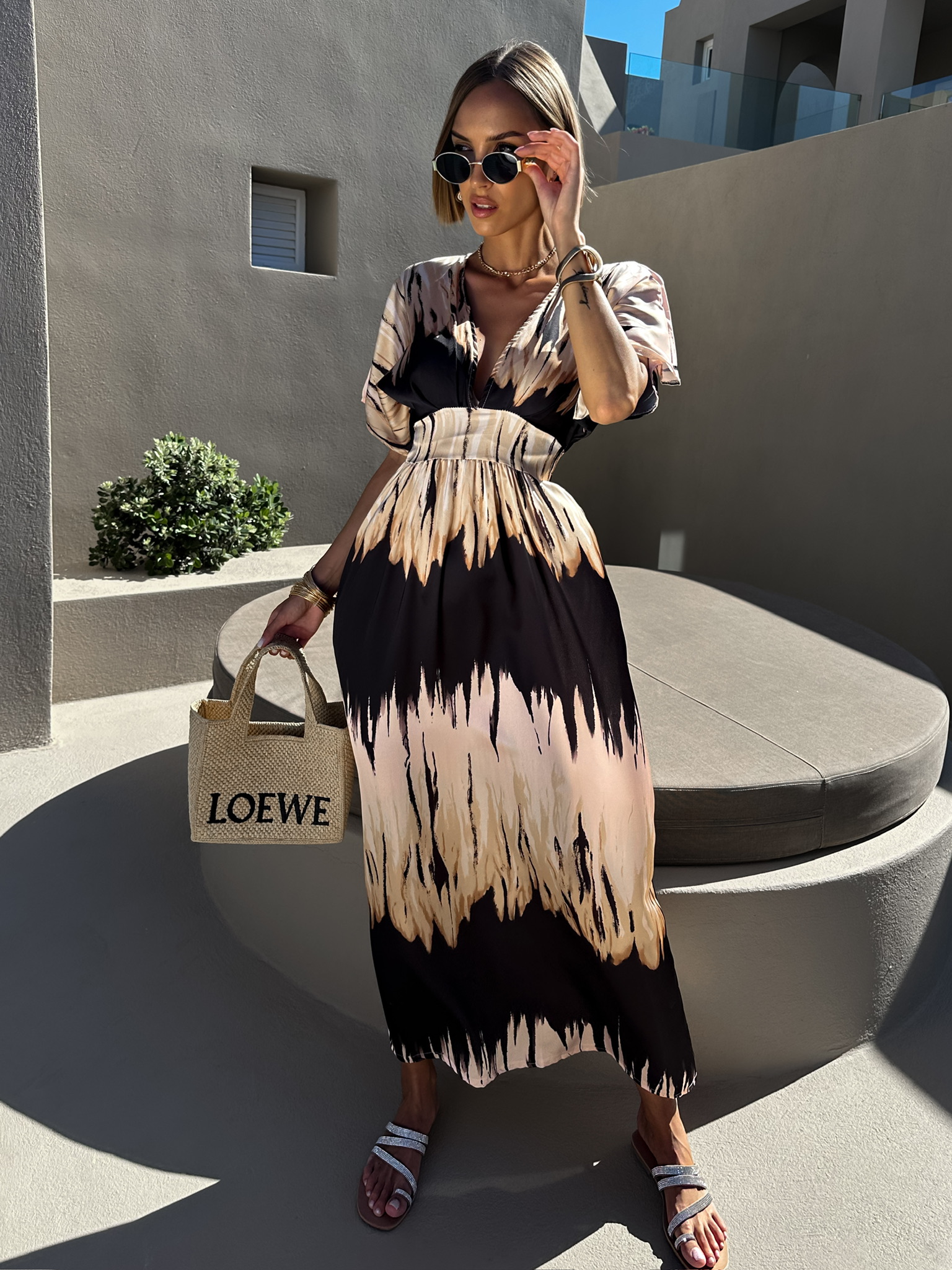 Černé dlouhé letní šaty DICKET s výstřihem do V Velikost: ONESIZE