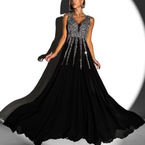 Černé dlouhé plesové šaty NASIA s flitry Velikost: L