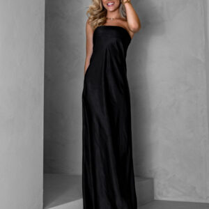 Černé dlouhé saténové lesklé šaty ABIMA Velikost: L