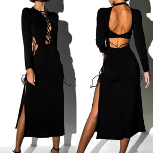 Černé dlouhé šaty MANUEL se šněrováním Velikost: ONESIZE