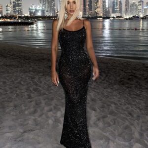 Černé dlouhé třpytivé šaty OKTAY s kamínky Velikost: M/L