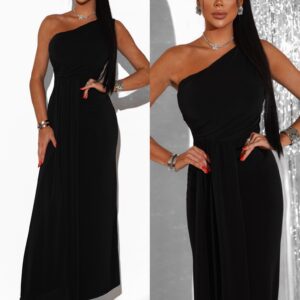 Černé elegantní asymetrické dlouhé šaty DIETER Velikost: ONESIZE