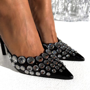 Černé elegantní boty na podpatku DIANA s kamínky Velikost: 40