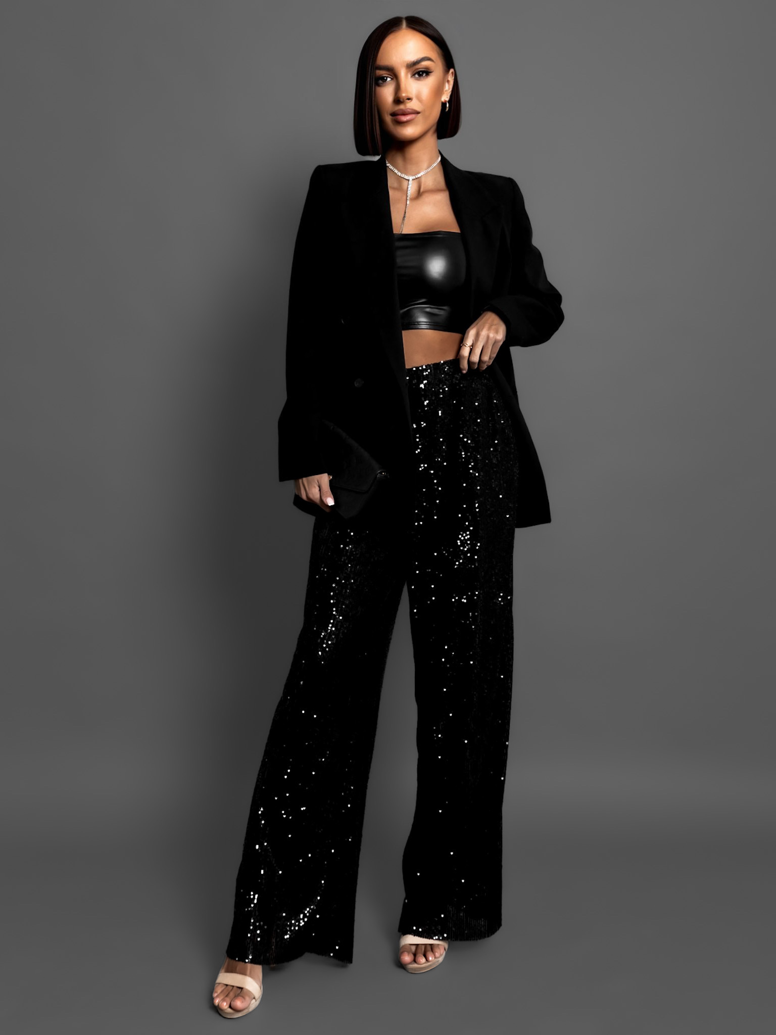 Černé elegantní flitrované kalhoty MUGE Velikost: ONESIZE - Obrázek 2