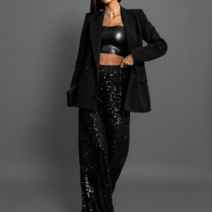 Černé elegantní flitrované kalhoty MUGE Velikost: ONESIZE