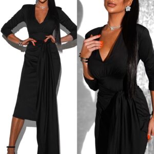 Černé elegantní šaty AUTIS s výstřihem Velikost: ONESIZE