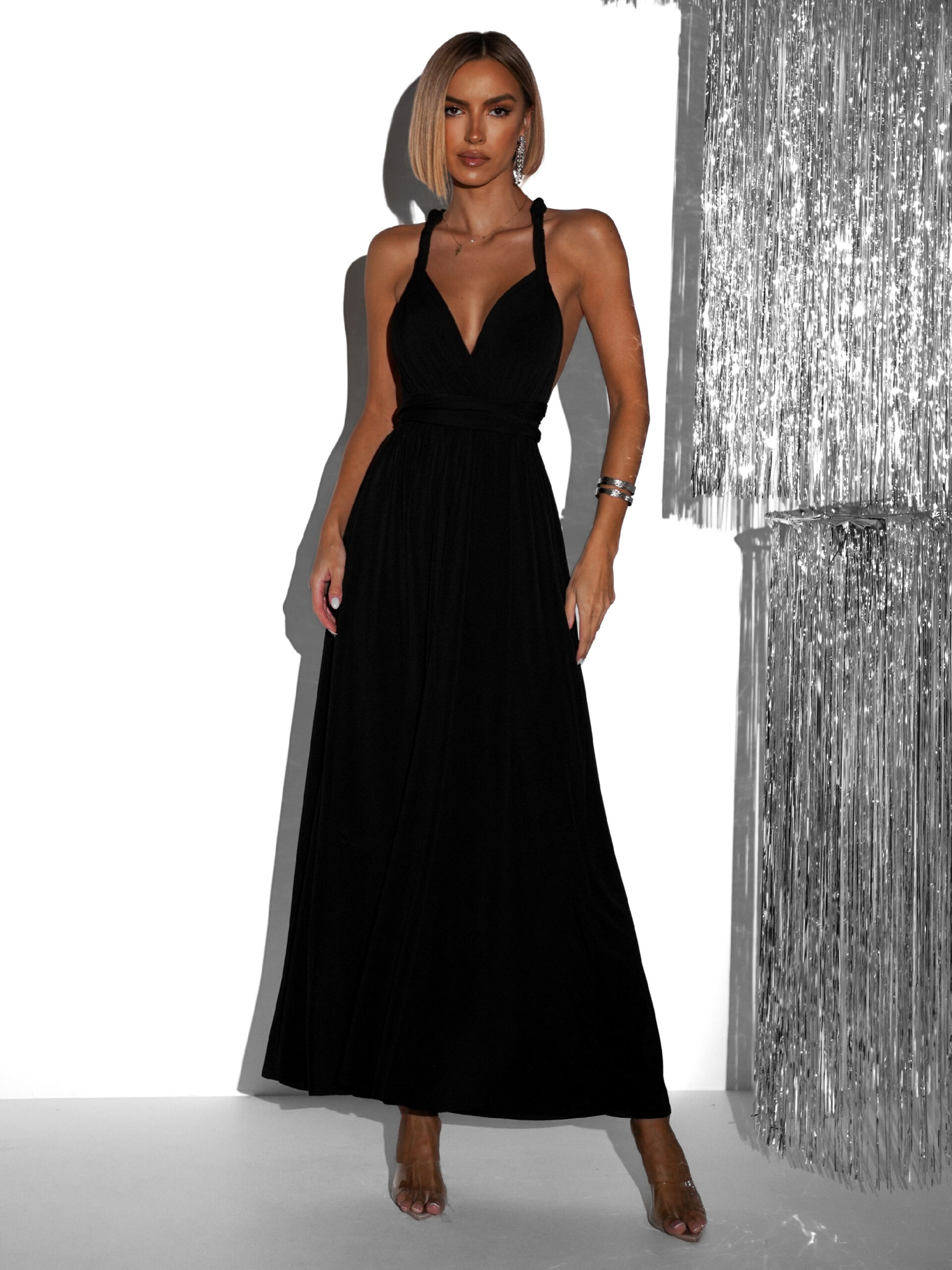 Černé elegantní šaty BEATRICE s vázáním Velikost: ONESIZE - Obrázek 2