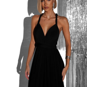 Černé elegantní šaty BEATRICE s vázáním Velikost: ONESIZE