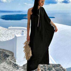 Černé elegantní šaty HUDIESI přes rameno Velikost: ONESIZE