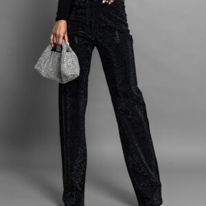 Černé luxusní třpytivé wide leg džíny TYRON s kamínky Velikost: S