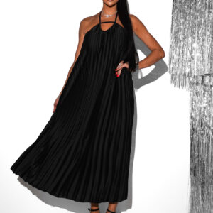 Černé plisované dlouhé elegantní šaty AUSTERE Velikost: ONESIZE