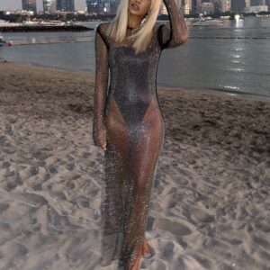 Černé průsvitné šaty TOBIASI s kamínky Velikost: ONESIZE