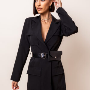 Černé sako FOXGLOW s páskem a kapsičkou