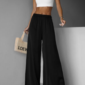 Černé saténové široké kalhoty SITAKE Velikost: Extra délka