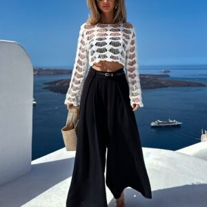 Černé široké vzdušné kalhoty CHIRANTE s pásken Velikost: ONESIZE