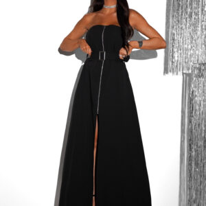 Černé stylové dlouhé šaty AVILAL na zip Velikost: ONESIZE