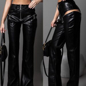 Černé stylové koženkové kalhoty ELETRA se zipy Velikost: L
